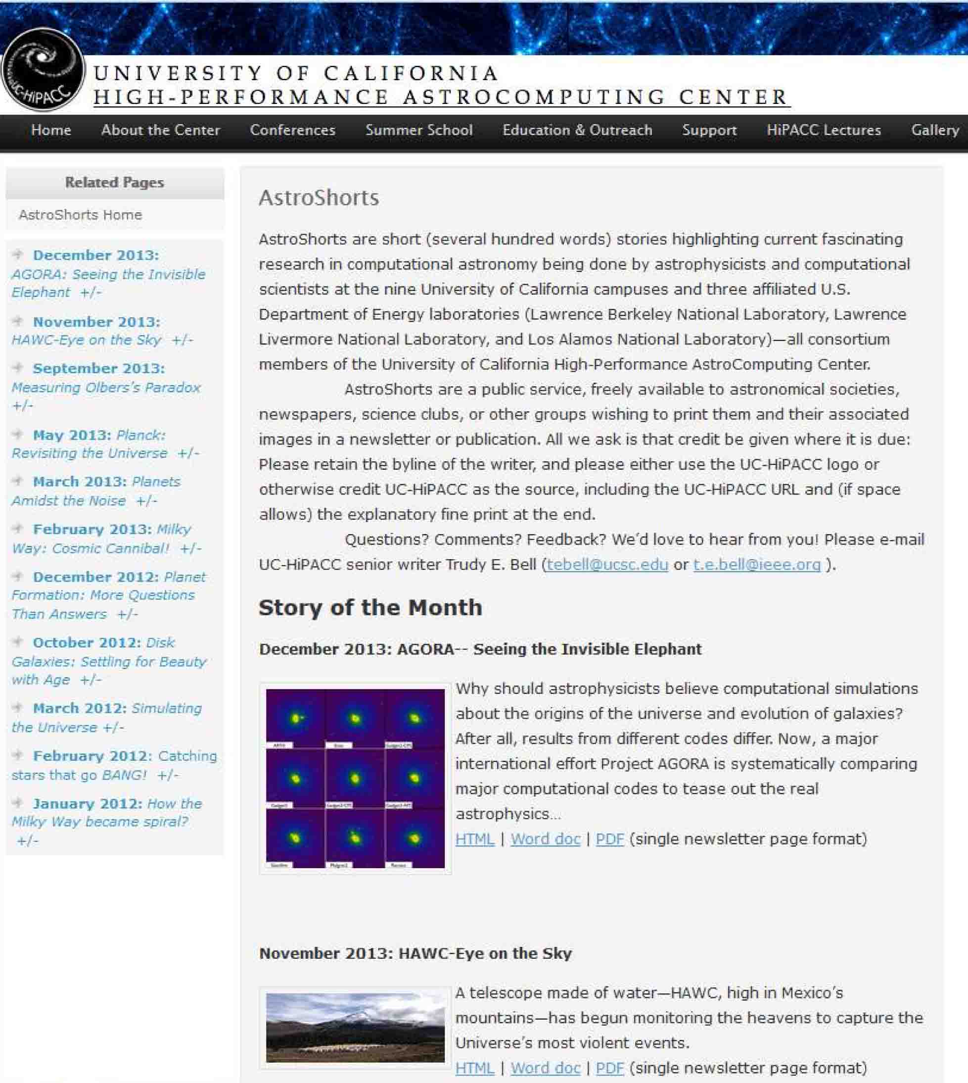 Created approximately monthly series of short stories on computational astronomy for astronomical societies
