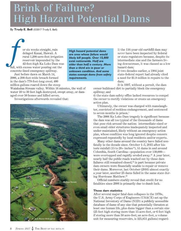 feature about crumbling damsi infrastructure, published in The Bent, spring 2017