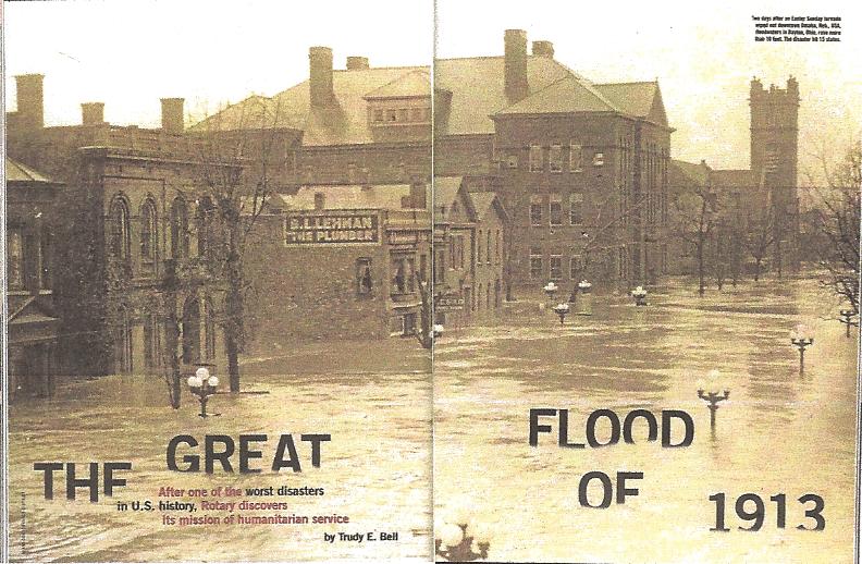 lead feature in the March 2011 issue of The Rotarian - because as a result of this most widespread disaster in U.S. history, Rotary discovered its mission of humanitarian service - article is based on original archival research
